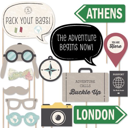World Parts - World Awaits - Travel Party Photo Booth Props Kit - 20 Count