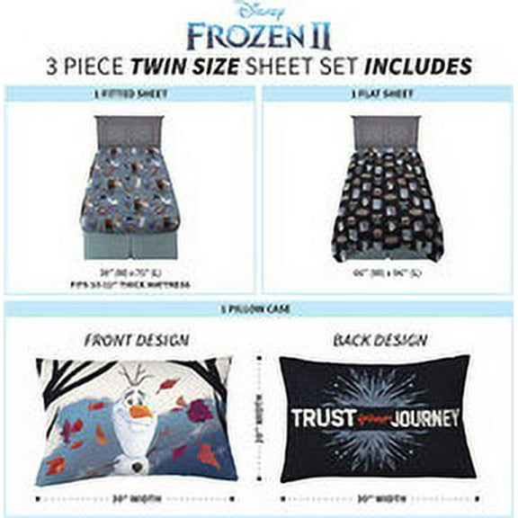 Franco Manufacturing Frozen II 3-Piece 170 Thread Count Twin Sheet Set, Full Size - Easy Care