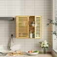 thumbnail image 3 of Bathroom Wall Cabinet, Medicine Cabinet Over The Toilet, Bamboo Hanging Storage Organizer with 2 Doors and Adjustable Shelf for Kitchen, Living Room, Natural, 3 of 15