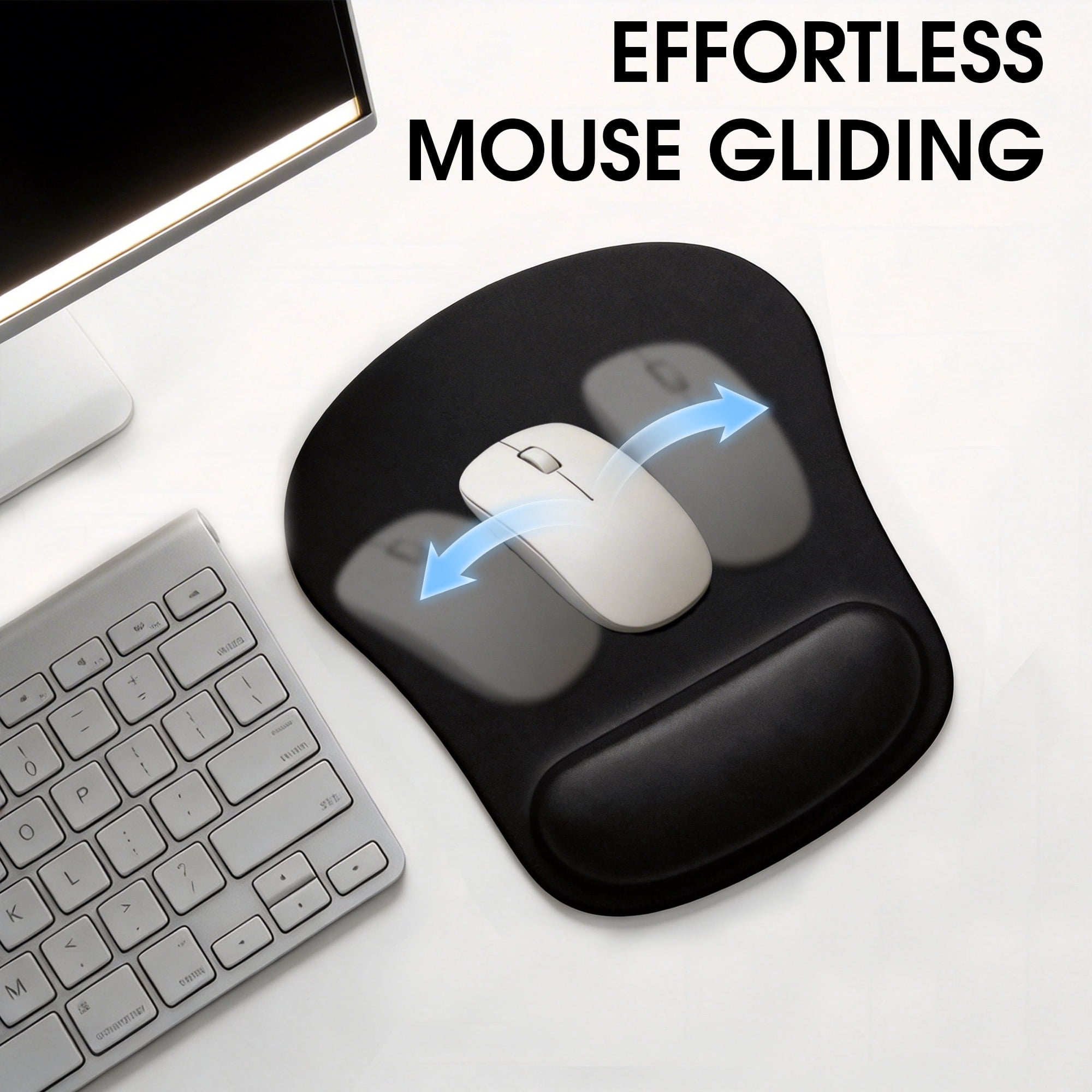 Mouse Pad with Wrist Rest, Ergonomic Computer Mouse Pad Relief Carpal Tunnel Pain, Non-Slip Gaming Mouse Pad for Desk, Laptop, Office & Home, Black