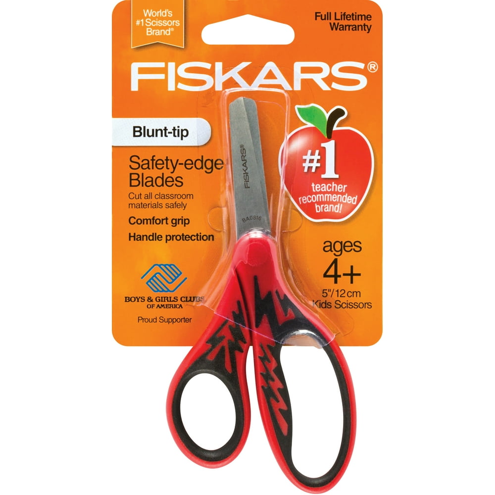 Fiskars 5" Kids Scissors Blunt Tip RED/BLACK LIGHTENING Softgrip