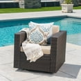 thumbnail image 2 of GDF Studio Venice Outdoor Wicker Swivel Club Chair with Cushions, Dark Brown and Beige, 2 of 7