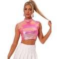 thumbnail image 1 of Top corto metálico para mujer, camisetas sin mangas holográficas brillantes sin mangas para fiesta Rosa Caliente L, 1 of 5