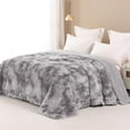 thumbnail image 4 of Fuzzy Faux Fur Bed Blanket Twin Size, Reversible Shaggy Sherpa Fleece Tie Dyed Blankets, Fluffy Plush Warm Throws for Couch, Bed, 60X80 Inches, Dark Grey, 4 of 10