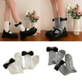 thumbnail image 2 of Milue Womens Calf Socks Spring And Autumn Crew Socks Bowknot Knee High Ribbed Socks, 2 of 21