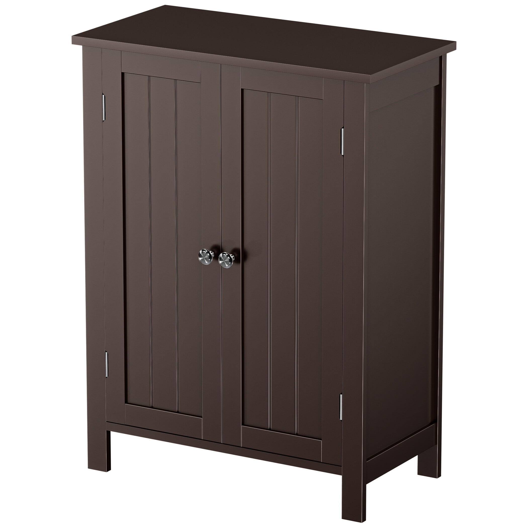 ZenSports Wooden Bathroom Cabinet 2-Doors Floor Storage Cabinet Adjustable Shelves, Brown
