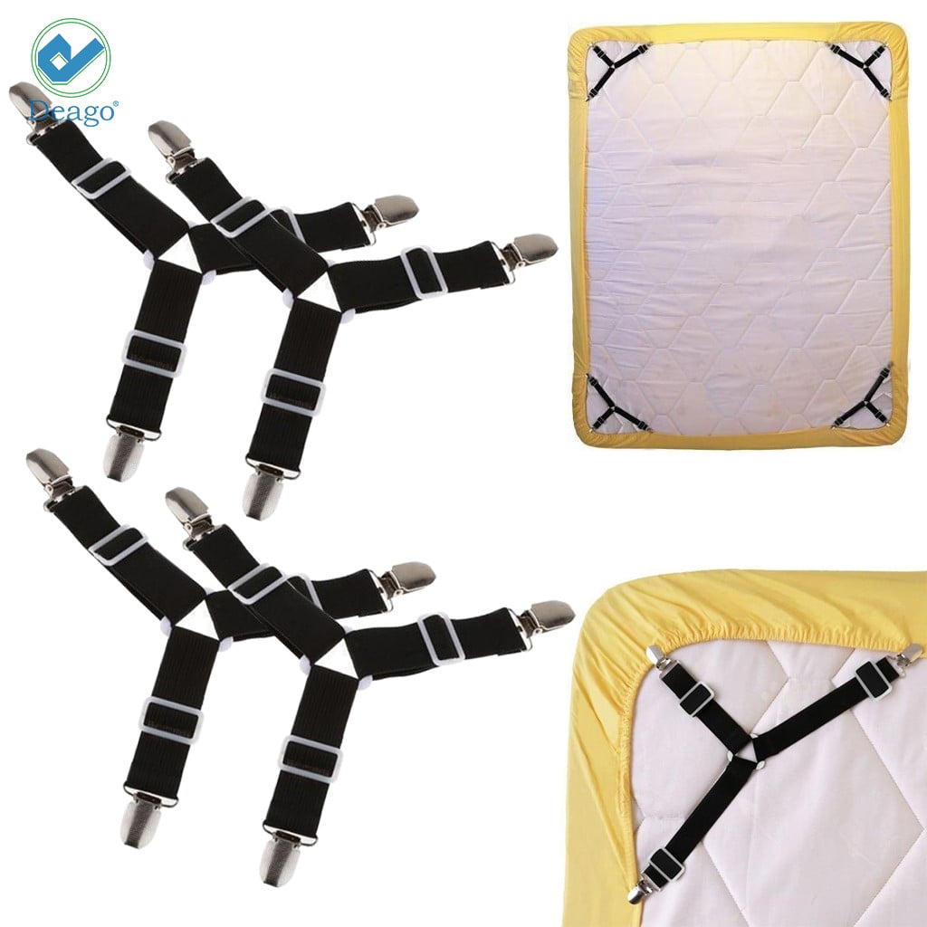 4 Pack Triangle Bed Sheet Straps Fasteners Set 3 Ways Mattress Corner Suspenders Grippers Holders for Mattress Pad Corner Crib White Bed Sheet Straps Clips Sheet Holder
