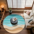 thumbnail image 2 of Turquoise Ripple Area Rug, Turquoise Gradient Washable Large Circle Carpet, Non Slip Round Rug for Living Room/Bedroom/Dining Room/Home Office/Dorm, 2 of 9