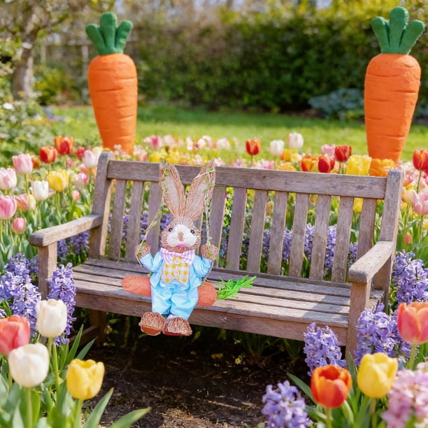 Decoraciones de Pascua, adornos de Pascua, accesorios de regalo de Pascua, conejos tejidos con hierba, adorables conejos, adorno colgante hecho a mano estilo bosque, regalo, adorno de madera