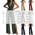 thumbnail image 3 of TOUMENY Fall Jumpsuits for Women Wide Leg High Waist Ruched Drawstring Jumpsuit V Neck Sleeveless Bohemian Loose Romper Green L, 3 of 6