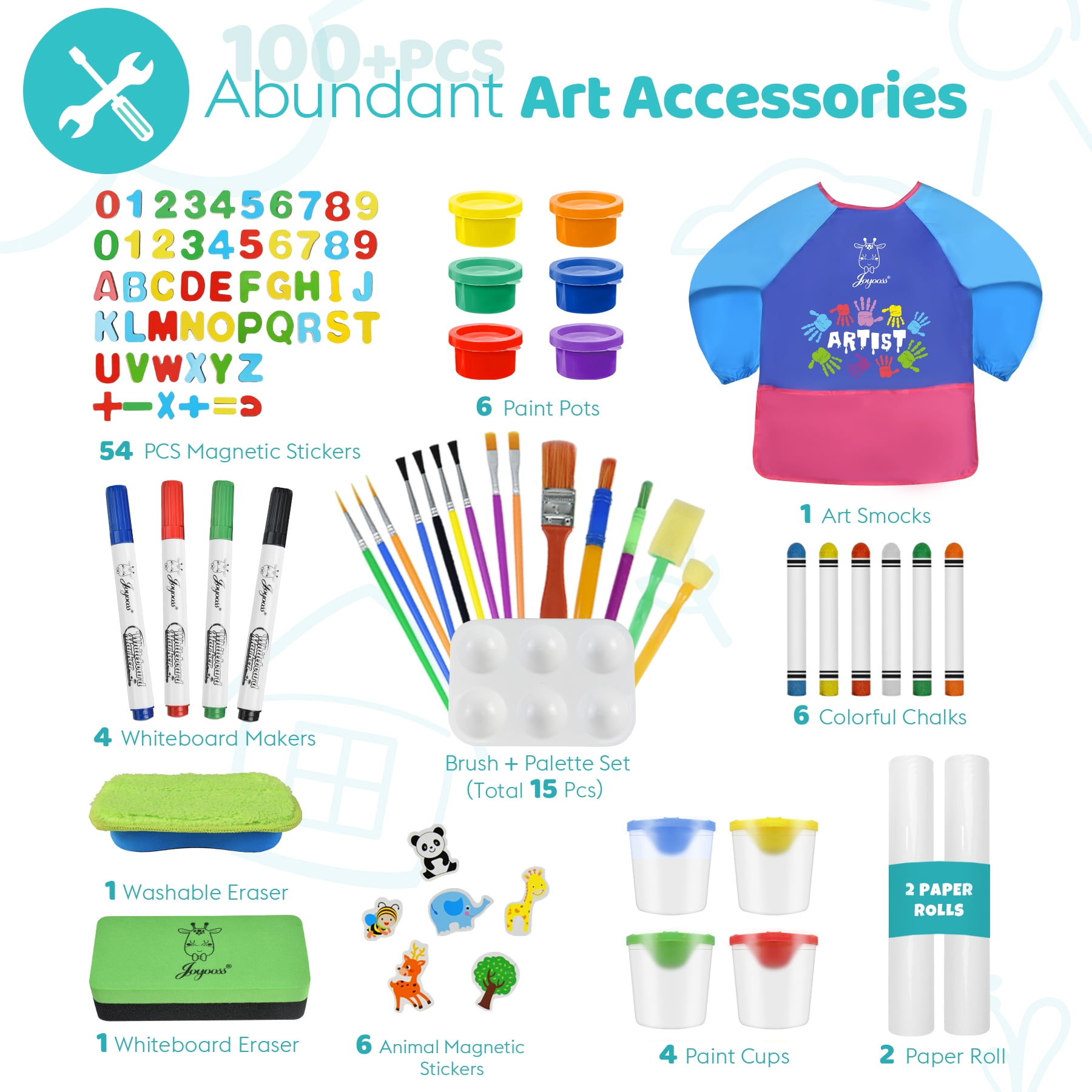 JOYOOSS Kids Double-Sided Wooden Art Easel with 98+ Accessories