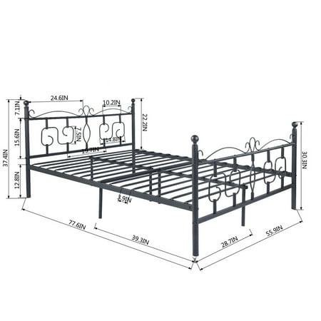 Furniturer Platform Bed Twin Full Size, Twin Size Metal Bed Frame Dimensions