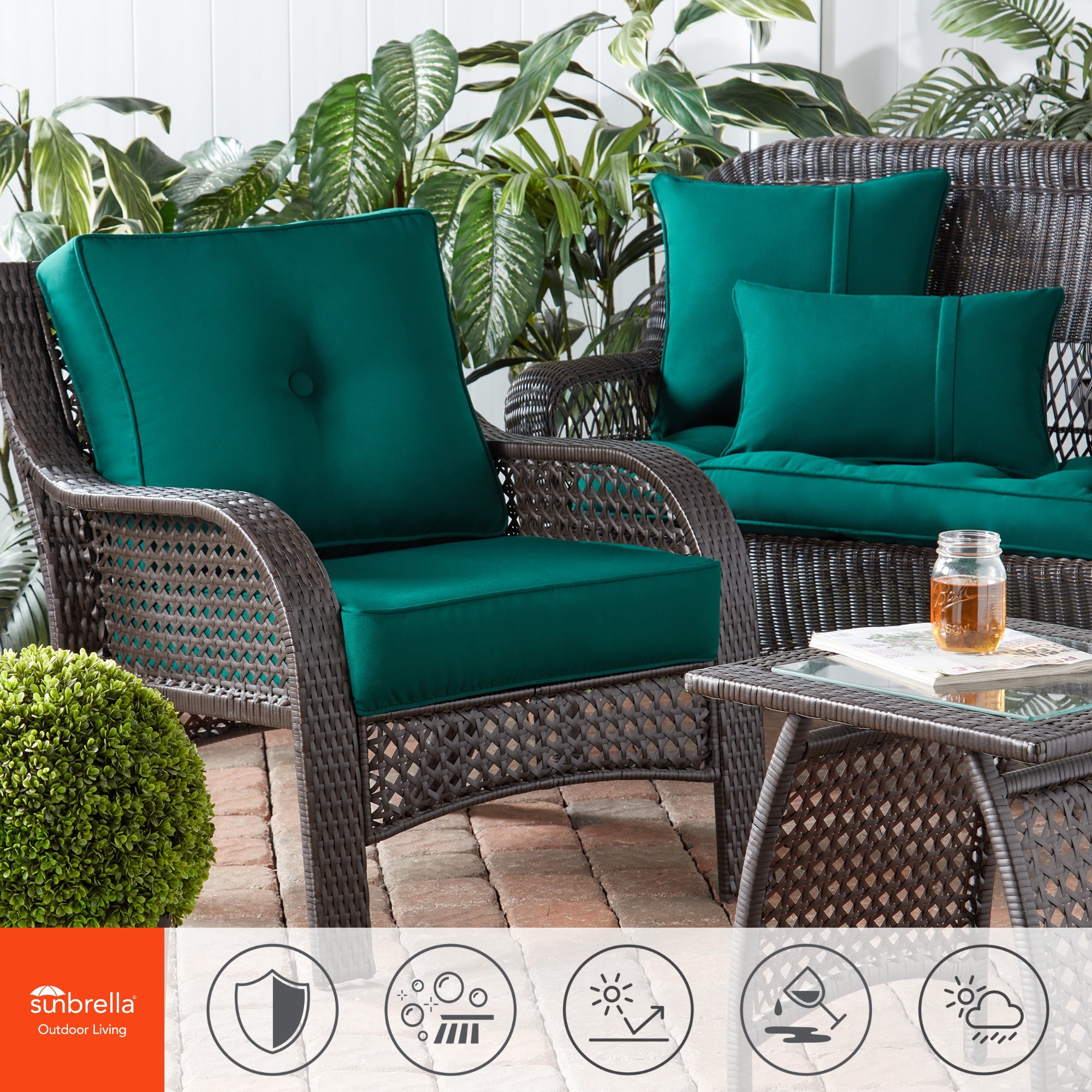 Sunbrella 21 x 14 in. Rectangle Outdoor Throw Pillow (2-Pack) - Canvas Forest