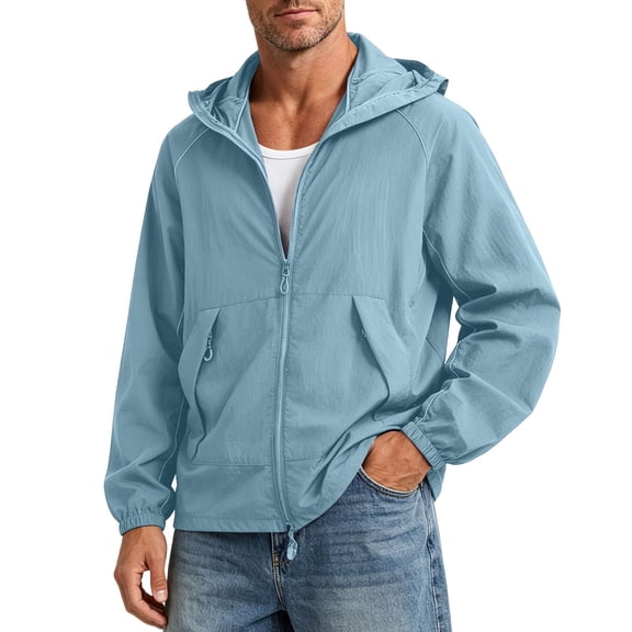 PBFRDSJ Men's Windbreaker Lightweight Breathable Athletic Jackets Full Zip High Neck Sun Protection Jacket with Pockets