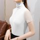 thumbnail image 4 of Tejiojio Women's Sheer Mesh Top Solid Mock Neck Short Sleeve Fitted Elegant Casual Blouse, 4 of 5