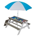 thumbnail image 5 of Peispie 3-in-1 Wooden Kids Picnic Table with Umbrella, Outdoor Sand and Water Activity Table with 2 Removable Play Bins, Backyard Wooden Play Furniture Set for Toddlers, Gray/White, 5 of 8