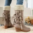 thumbnail image 6 of Willtoo Womens Knee High Boots Fuzzy Cuff Lace Up Wedge Heel Tall Boots Fashion Warm Snow Boot for Casual Outdoor Fall & Winter Wear, 6 of 6