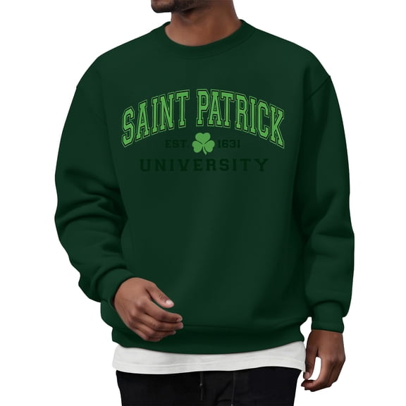 Men's St. Patrick's Day Crew Neck Sweatshirt March 17 Shamrock Graphic Pullover