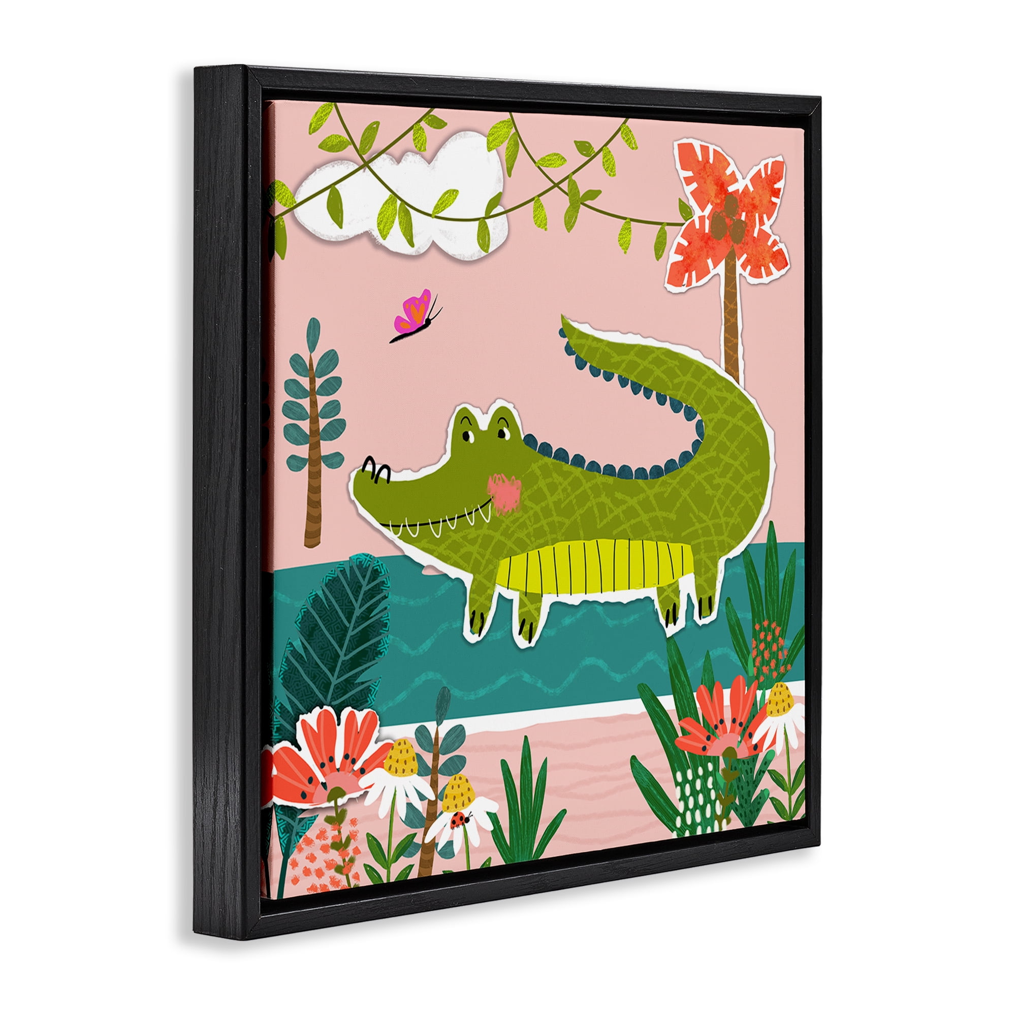 Stupell Industries Alligator In Swamp Animals Painting Black Floater Framed Canvas Art Print Wall Art, 18 x 18