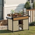 thumbnail image 2 of PAKASEPT Outdoor Kitchen Wicker Rolling Bar Cart with Storage Cabinet & Extended Plastic Wood Table Top, Kitchen Island on Wheels for Patio Backyard Garden Poolside, Double Handle Design, 2 of 7