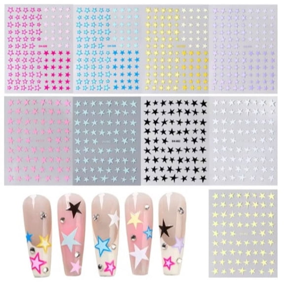 Aellinatey Star Nail Stickers Nail Art Stickers Decals Self-Adhesive Star Nail Supplies