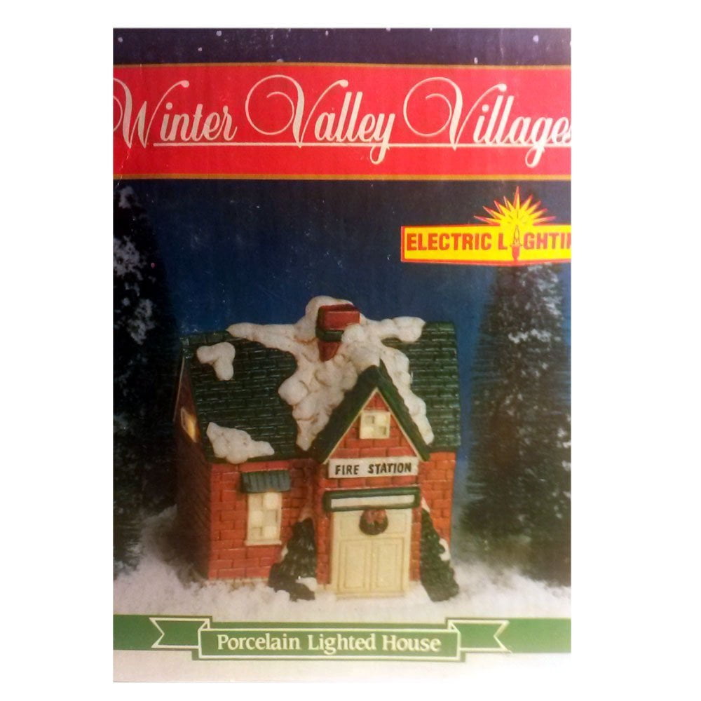 Winter Valley Villages Fire Station Lighted Porcelain House