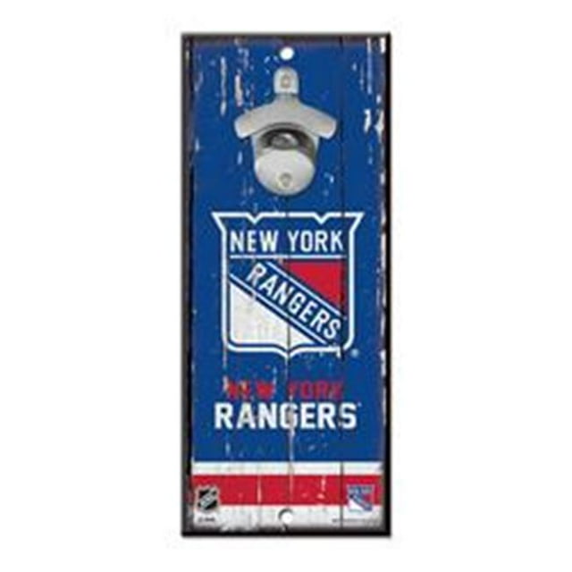 New York Rangers Bottle Opener Wood Sign - 5 x 11 in.