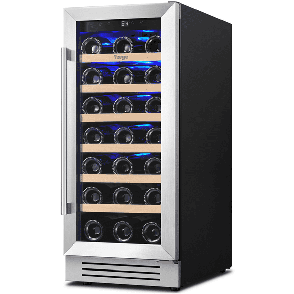 Yeego 33 Bottle Wine Refrigerators, 15" Wine Cooler with Glass Door for Home/Dorm Freestanding & Built-in Wine Fridge