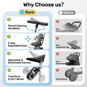 JoyStone 7 in 1 Foldable Tricycle for Toddlers with Adjustable Canopy, Detachable Backrest, Adjustable Seat and Handle and Parental Control Handle, Balance Bike for 1-4 Year Old Boys and Girls, White