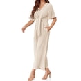 thumbnail image 2 of Summer V-neck Womens Wide Leg Jumpsuits Short Sleeve Tie Knot Front Long Romper, 2 of 6