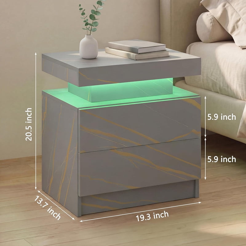Howcool LED Nightstand Set of 2, 2 Drawer Bedside Side Table with LED Lights for Bedroom Living Room
