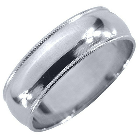 14K White Gold Mens Wedding Band 6mm High Gloss Milgrain