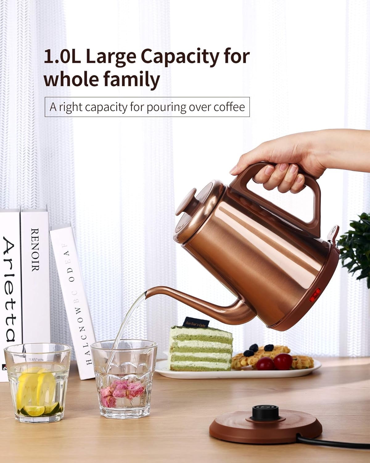 Gooseneck Electric Kettle(1.0L), 100% Stainless Steel BPA Free Classic Pour Over Coffee Kettle | Tea Kettle - Green