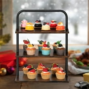 3-Tier Cupcake Stand for 50+ Cupcakes, Large Wood & Metal Dessert Display Tower with Handle, Farmhouse Party Serving Tray for Wedding, Birthday, Vendor Table