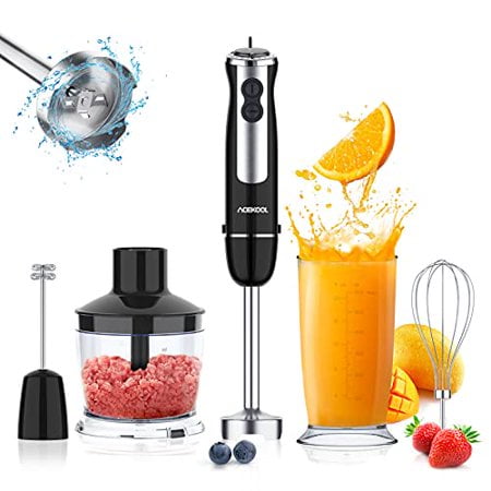 Acekool 800W Immersion Hand Blender, 12 Speed 5-in-1 Stainless Steel Stick Blender with Turbo Mode, 600ML Beaker, Milk Frother, Egg Whisk for Puree In