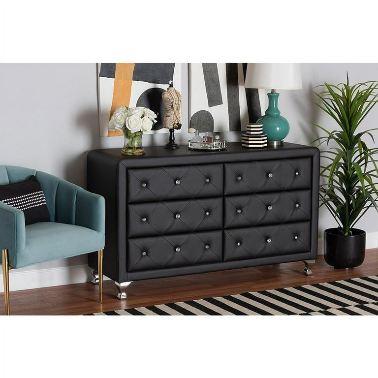 Baxton Studio Luminescence Black Faux Leather Upholstered Dresser