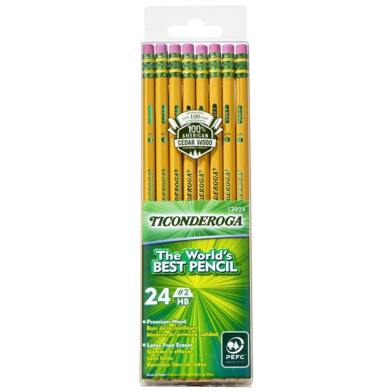 Ticonderoga Pencils #2 Black Woodcase Pencil for School Supplies and Craft  Supplies 12 Count (13953) Free Sharpener 1 Pack