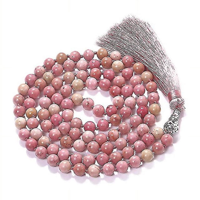 Boho Necklaces for Women, Long Wooden Beaded Necklace with Pink Tassel Gift