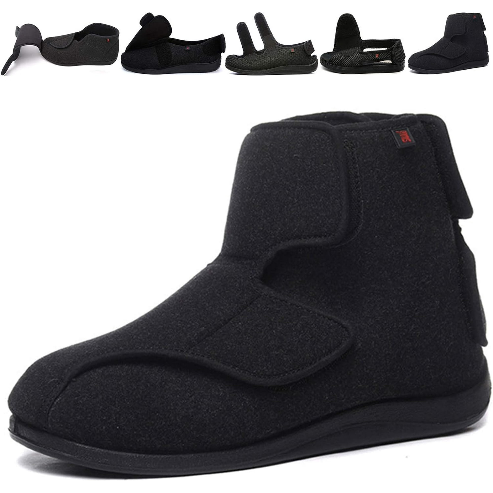 Women Men Adjustable Velco Extra Wide Shoes Swollen Feet Diabetic Edema Boots Slippers Indoor Outdoor Sandals Unisex Large Size 5 14 42 E Warm Black