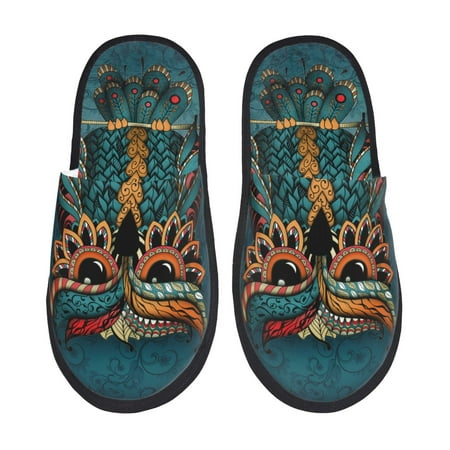 Balery Owl In Blue Slient Indoor Furry Fleece Comfort House Shoes Soft Non-Slip Home Shoes Cotton slippers House Slippers-- Medium