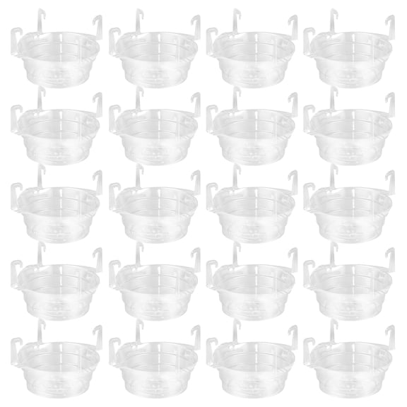 20 Pcs Plastics Hanging Basket Drip Pans (20-Pack) | Clear, Round (Diameter = 7.37" Base, 10" Top, 3.75" Depth) Hanging Plant Tray Saucer with Built-in Hooks & Water Catcher for Indoor & Outdoor