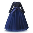 thumbnail image 2 of IBTOM CASTLE Kids Girls Long Sleeve Royal Palace Lace Dance Princess Gothic Victorian Gowns Fancy Masquerade Dress for Wedding Pageant Party 6-7 Years Navy Blue, 2 of 7