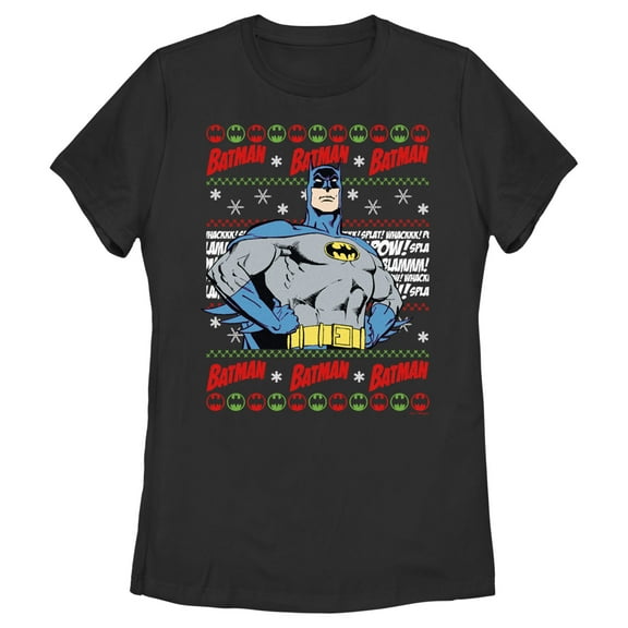 Women's Batman Christmas Sweater  Graphic Tee Black X Large