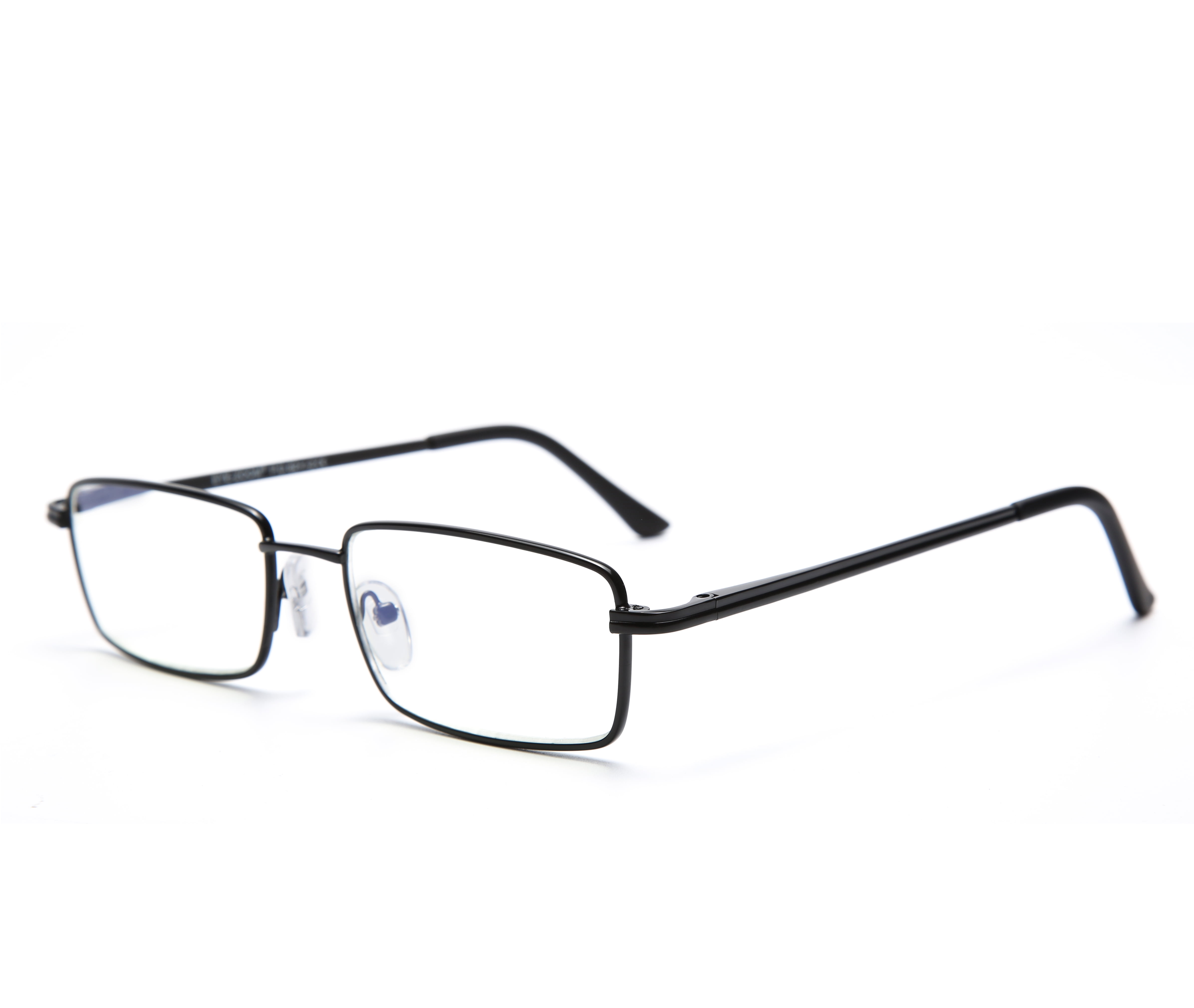 EYE ZOOM 2 Pack Rectangular Metal Frame Blue Light Blocking Reading Glasses, Black, +1.50