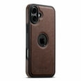 thumbnail image 4 of PU Leather Case for iPhone 16, Magnetic Slim Case [Mag-Safe Charging] Logo Hollow Shockproof Protective Phone Cover Compatible for iPhone 16 Case Support Car Mount Holder, Brown, 4 of 6
