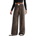 thumbnail image 3 of Women'S Leopard Print Wide-Leg Pants Elastic Waist Y2K Trousers Bottoms Wide-Leg Pants L, 3 of 9