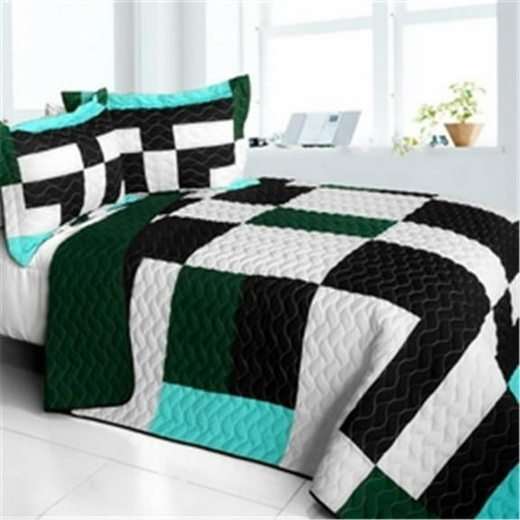 ONITIVA-QTS01417-23 Pearl Turquoise - 3 Pieces Vermicelli - Quilted Patchwork Quilt Set  Full & Queen Size - Multicolor