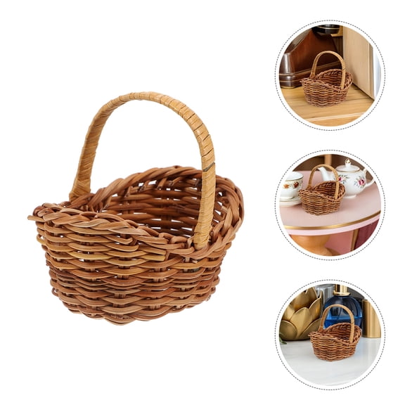 RENACLIPY 6Pcs Small Rattan Woven Baskets with Handle Light Brown for Organizing and Decoration