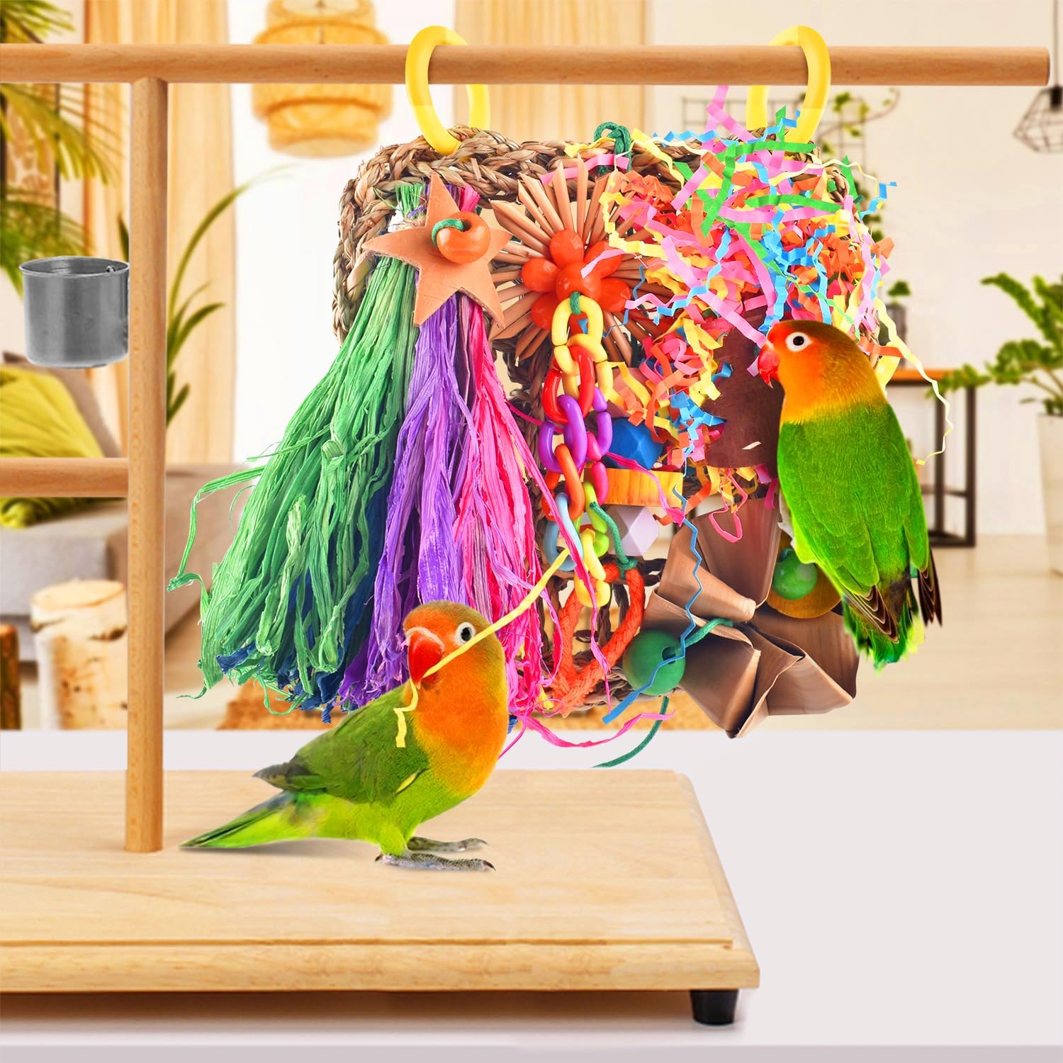 Conure Toys, Bird Grass Mat Parakeet Shredder Hanging Toy Cockatiel Foraging Entertainments Parrot Climbing Wall Chewy Lovebird Cage Playthings