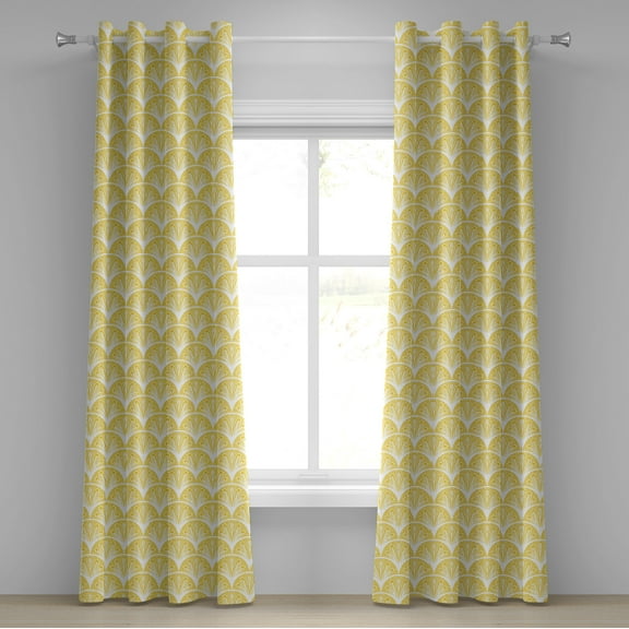 Ambesonne Yellow and White Grommet Curtain, Round Floral Motif, 50" x 84", Earth Yellow White